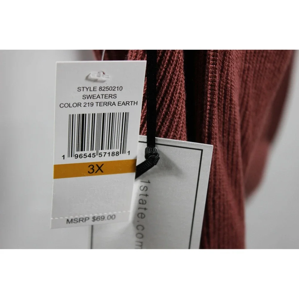 1.STATE Womens 3X Terra Earth Ribbed V-Neck Sweater 8250210 NWT